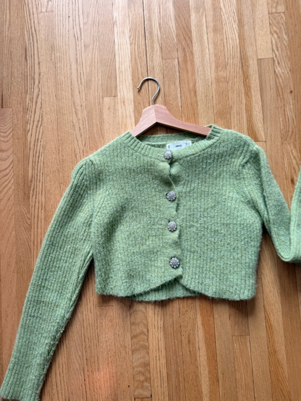 Mango Light Green Cropped Button Ribbed Cardigan - Picture 3 of 5